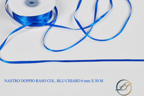 Nastro Doppio Raso Blu Chiaro 6 mm x 50 m