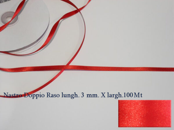 Nastro Doppio Raso Rosso 3 mm x 100 m