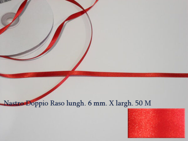 Nastro Doppio Raso Rosso 6 mm x 50 m