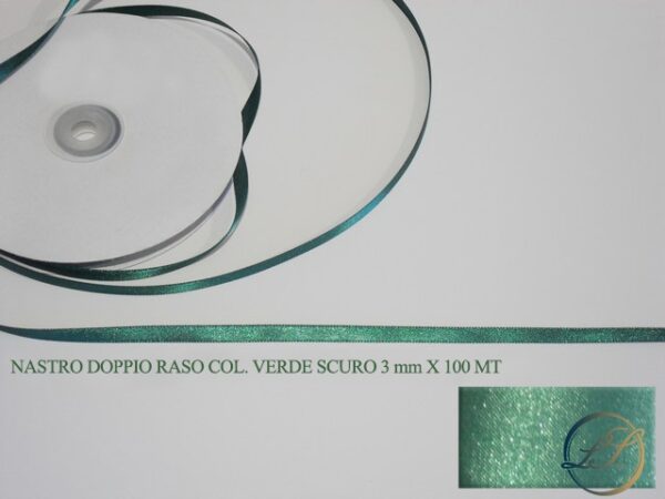 Nastro Doppio Raso Verde Scuro 3 mm x 100 m